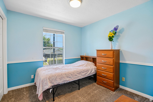 888 600 West, Unit 40 Provo, UT 84604 - Photo 7 of 19 Room with two-toned blue walls, white trim, and textured carpet flooring