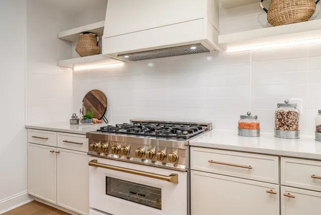 a close view of a stove in the kitchen