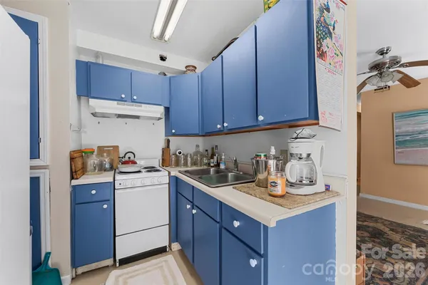 a kitchen with a sink a stove and cabinets
