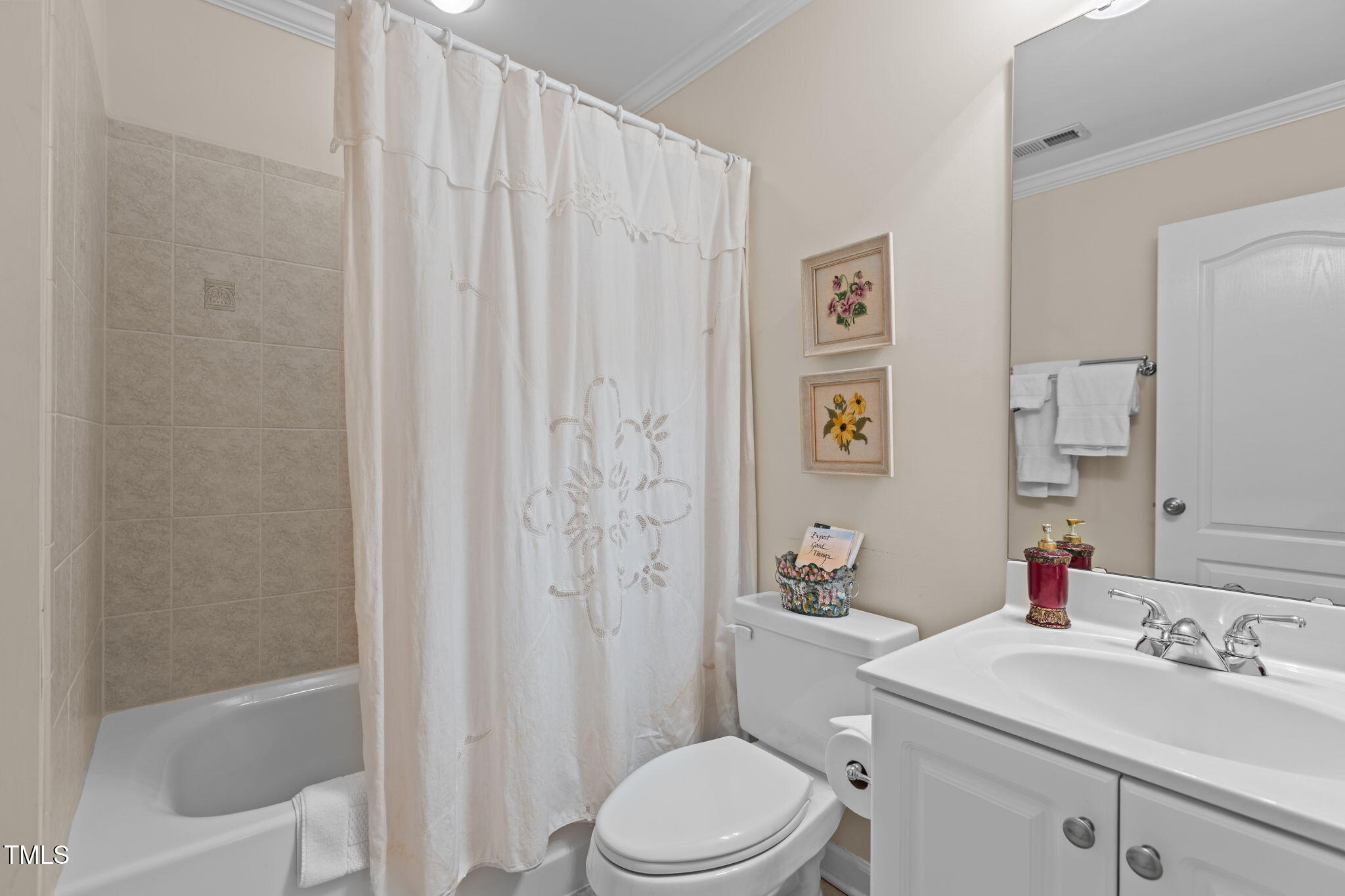 206 Nouveau Avenue Raleigh, NC 27615 - Photo 12 of 61 a bathroom with a sink a toilet and shower curtain