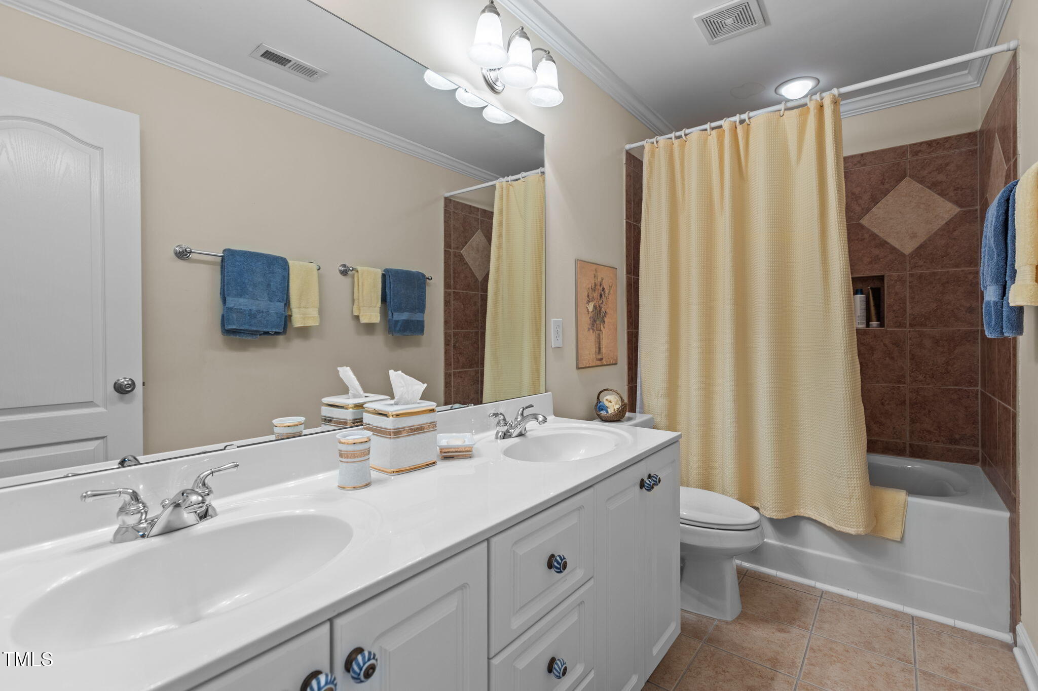 206 Nouveau Avenue Raleigh, NC 27615 - Photo 9 of 61 a bathroom with a double vanity sink mirror and shower
