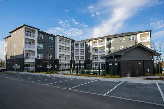 a view of a building with a street