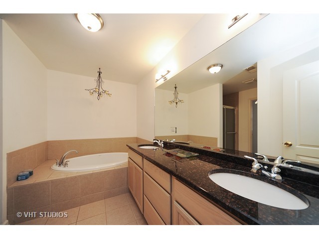 410 Raymond Road Buffalo Grove, IL 60089 - Photo 10 of 18 a bathroom with a granite countertop sink a bathtub a mirror and vanity