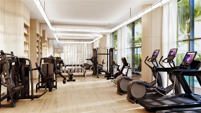 a view of a room with gym equipment