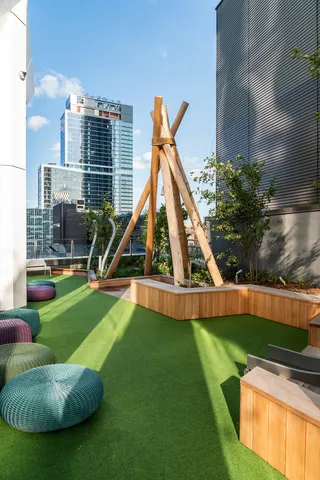 a view of a garden from a balcony