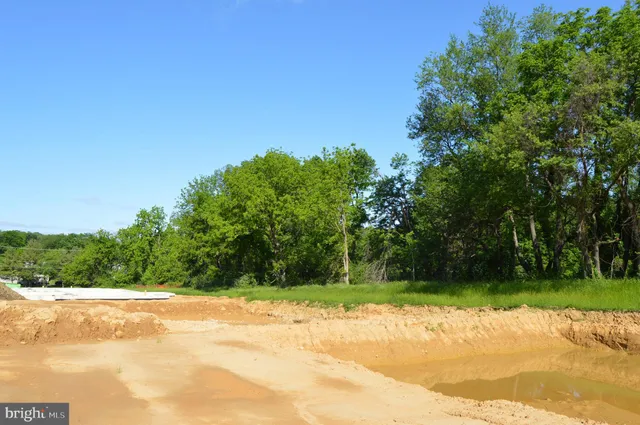 a view of a yard with a house in the background