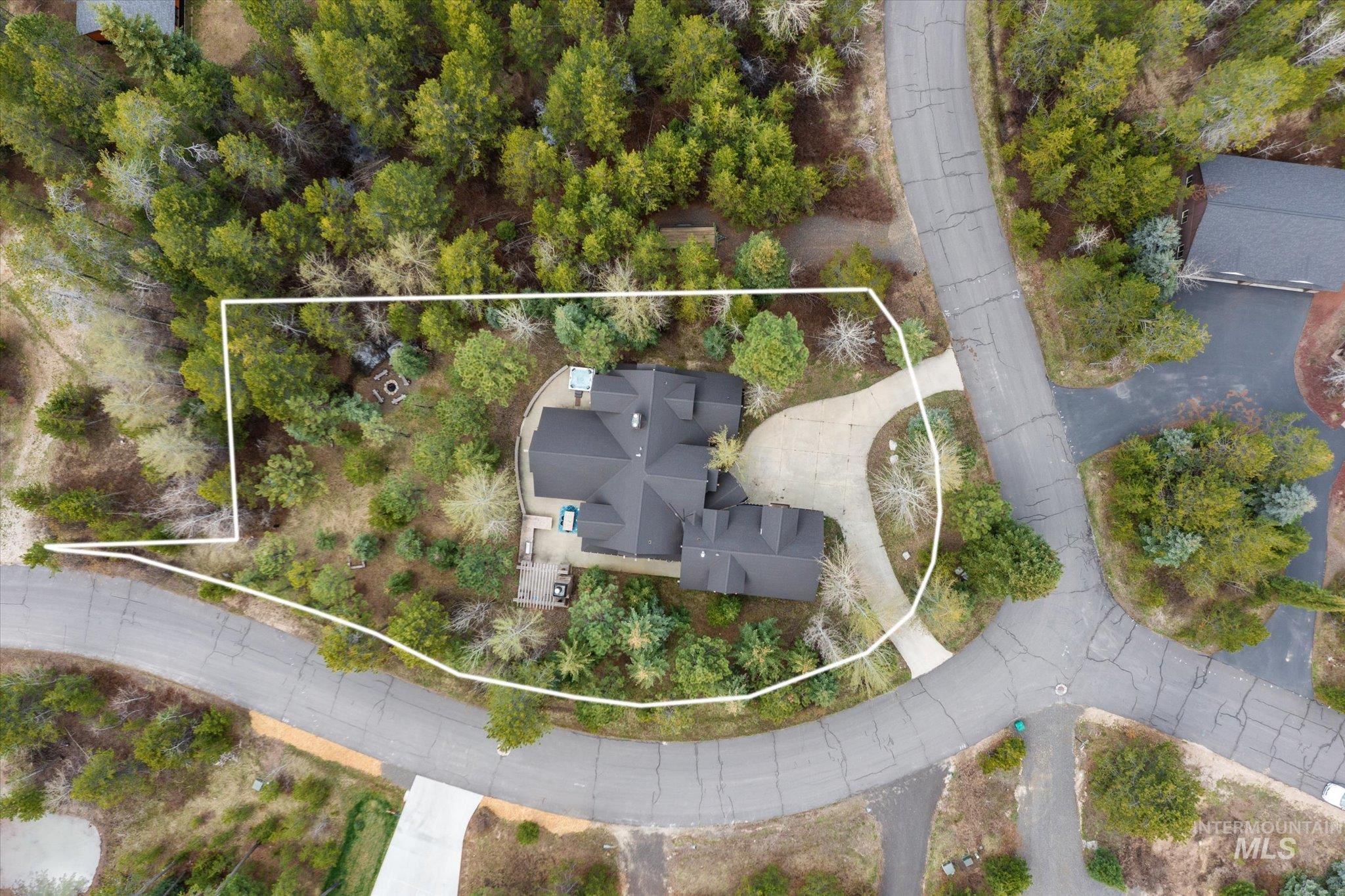 14 Pointe At Goldfork Court Donnelly, ID 83615 - Photo 45 of 49 Aerial perspective showcasing a property bordered by mature trees and verdant foliage