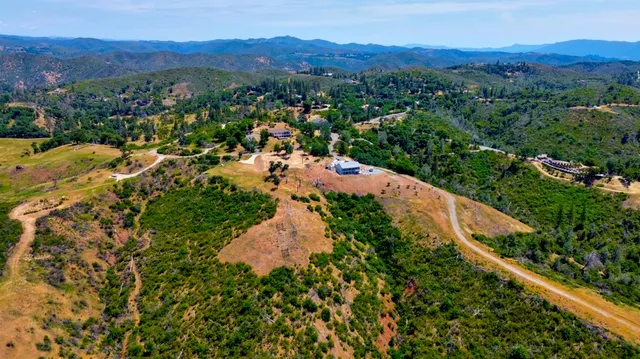 a view of a lush green hillside and a houses
