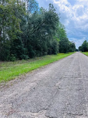 a view of a field of grass and trees