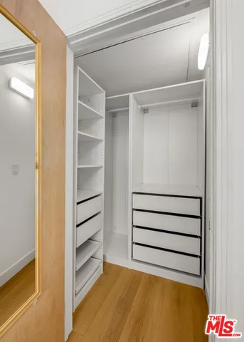 a view of walk in closet with empty racks