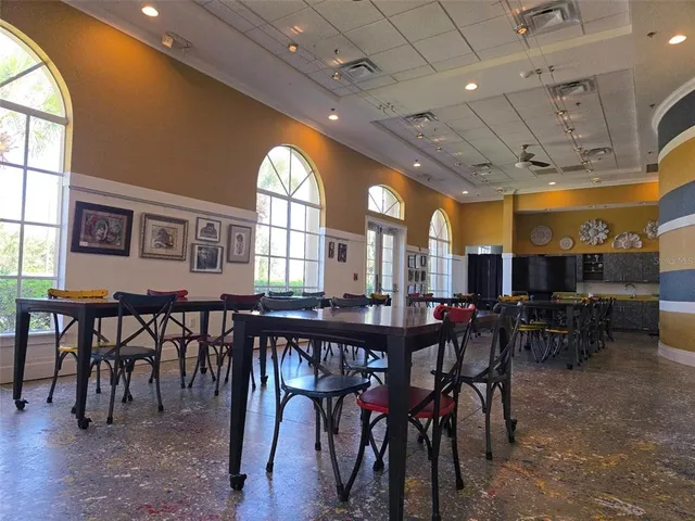 a view of a very nice looking dining room with furniture