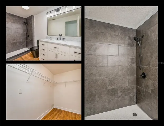 a bathroom with a bathtub and a shower