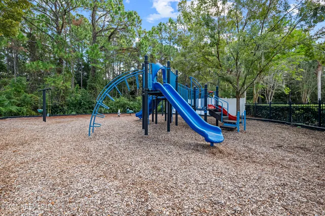 a view of a park with slide