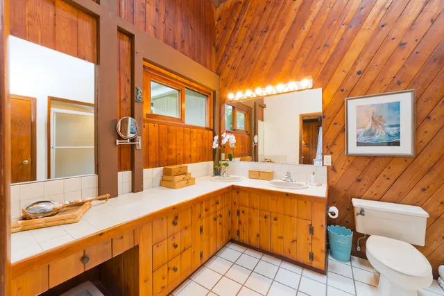 a bathroom with a sink a toilet and mirror