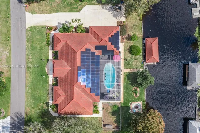 an aerial view of a house