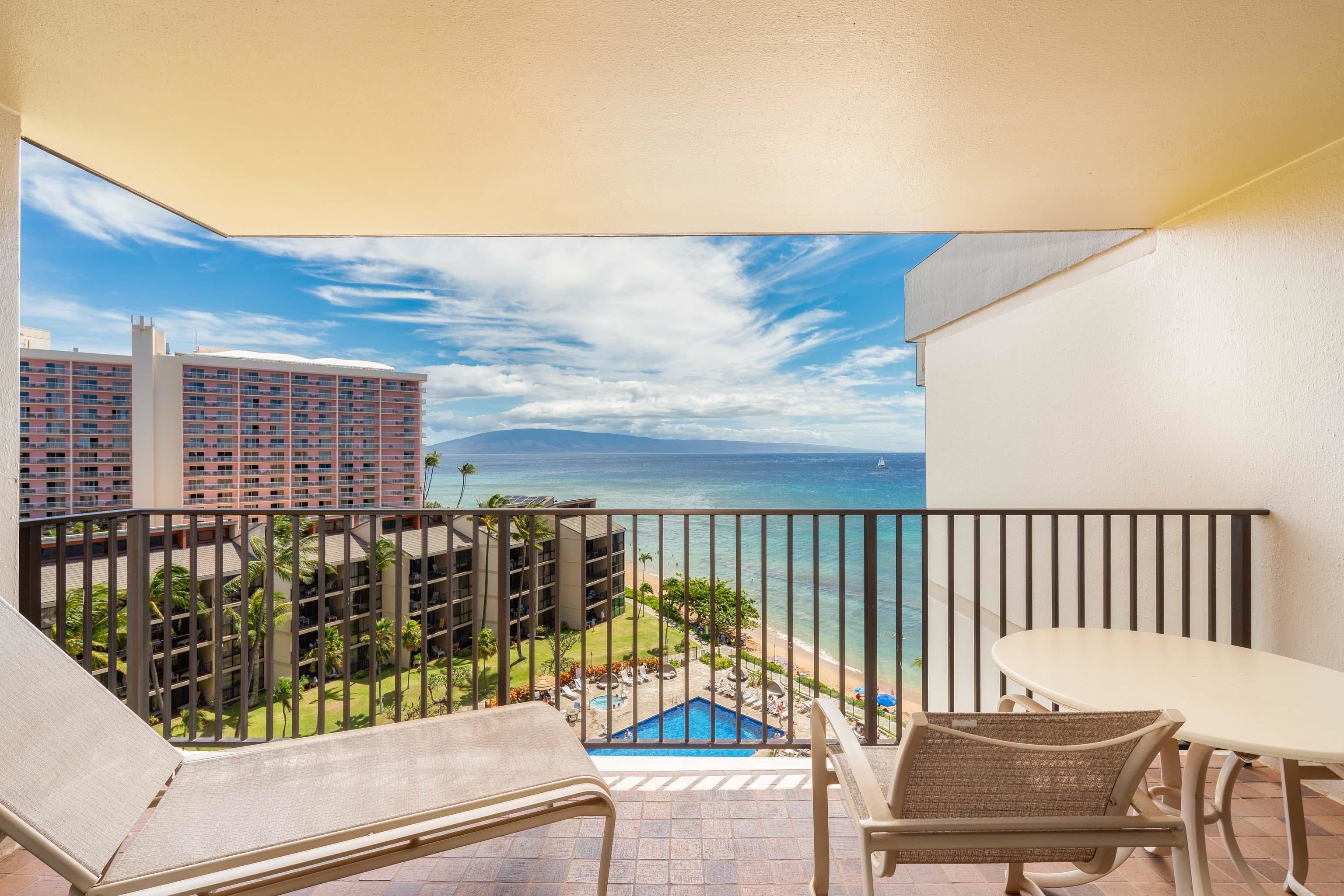 3445 Lower Honoapiilani Road, Unit 905 Lahaina, HI 96761 - Photo 4 of 30 a view of a chairs and table on the terrace