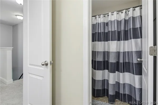 a bathroom with a shower and a sink