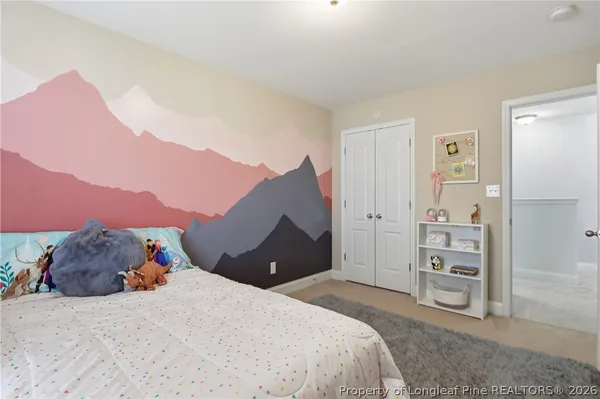 a bed room with a bed and a closet