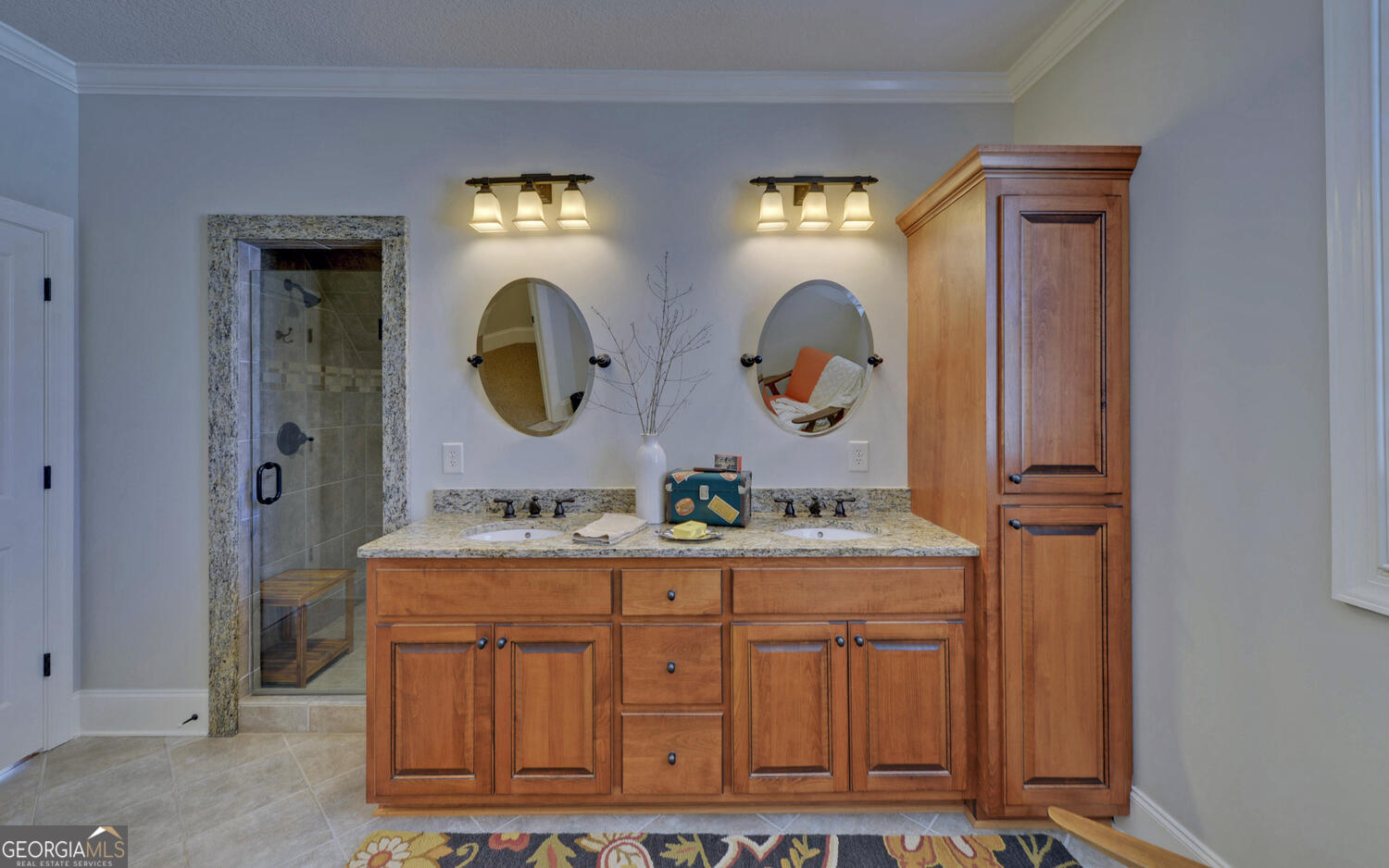 60 Browns Lane Hartwell, GA 30643 - Photo 28 of 89 a bathroom with a granite countertop double vanity sink and a mirror
