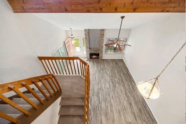 a view of a balcony with chairs