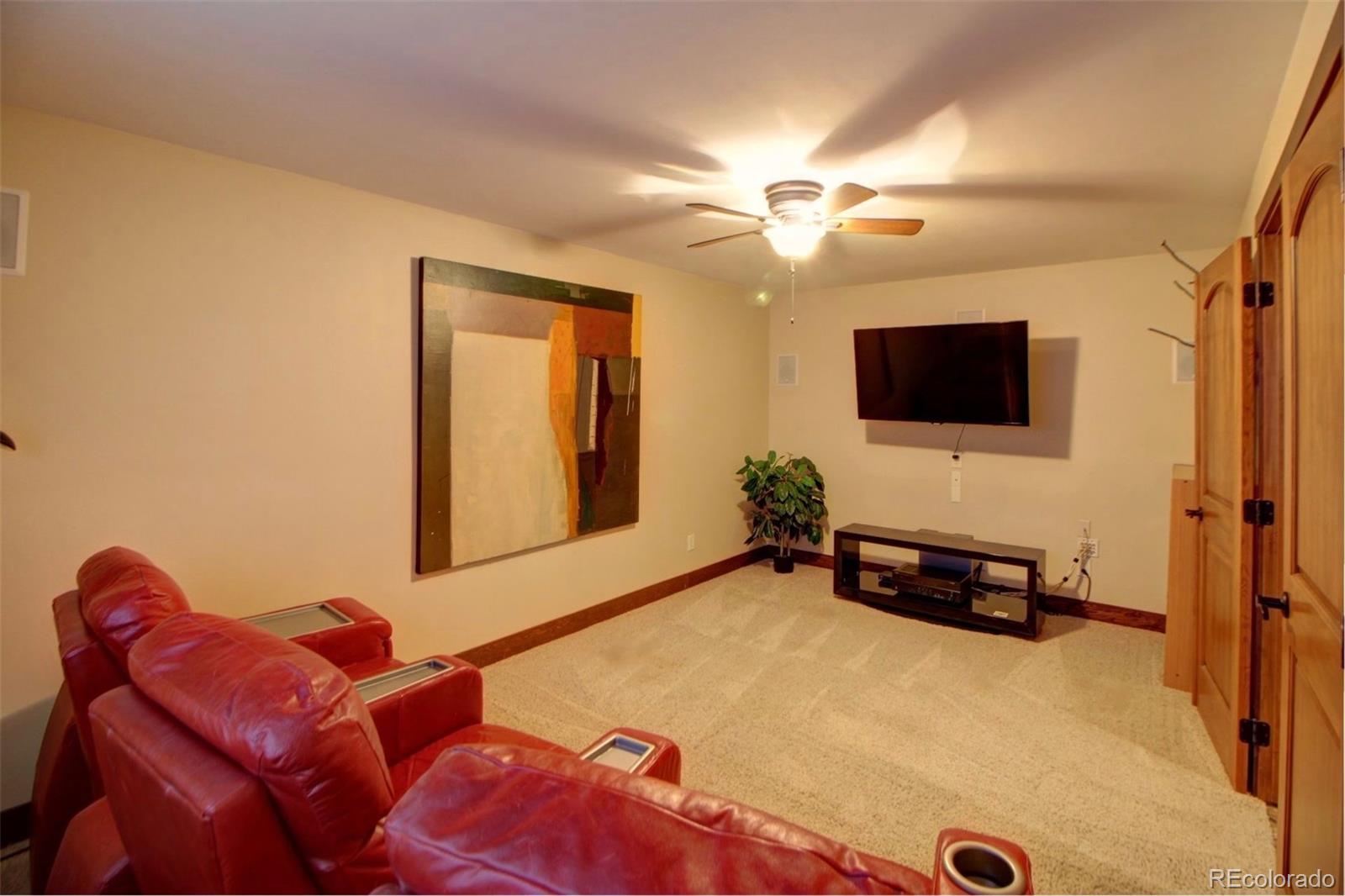 3095 South Piney Ridge Road Evergreen, CO 80439 - Photo 17 of 30 a bedroom with a bed and a flat screen tv