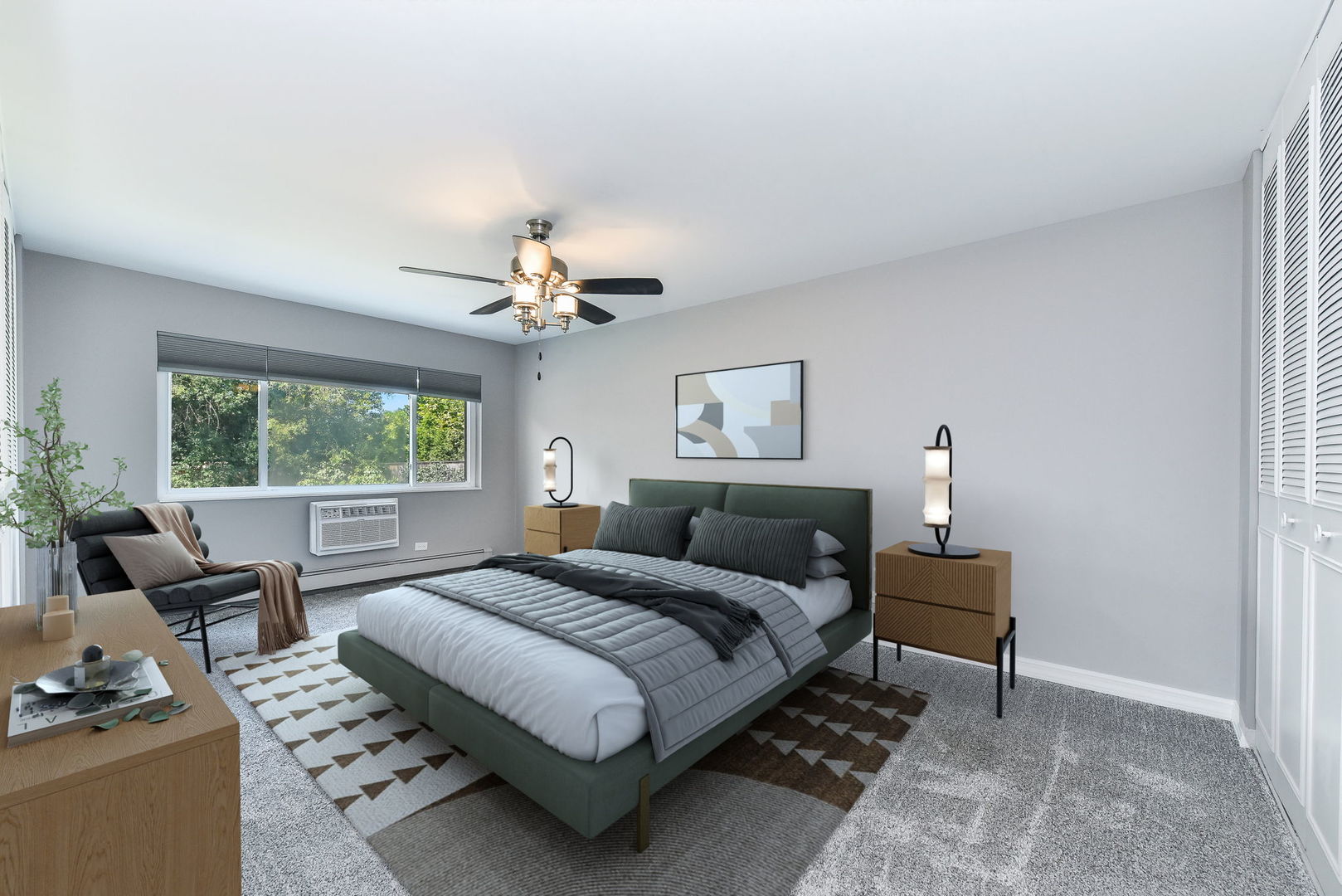 6630 South Brainard Avenue, Unit 203 Countryside, IL 60525 - Photo 13 of 22 a bedroom with a bed a chandelier and a window