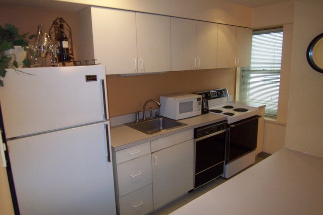 40 East 9th Street, Unit 312 Chicago, IL 60605 - Photo 5 of 8 a kitchen with stainless steel appliances a refrigerator and a stove top oven