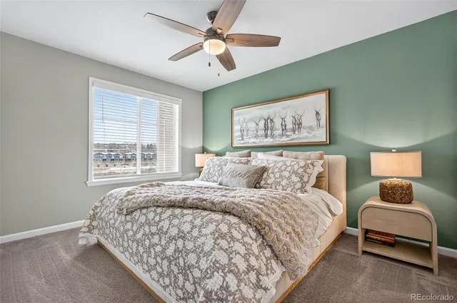 a bedroom with a large bed and a window