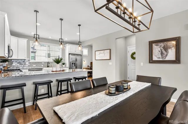 a dinning table and chairs in a room