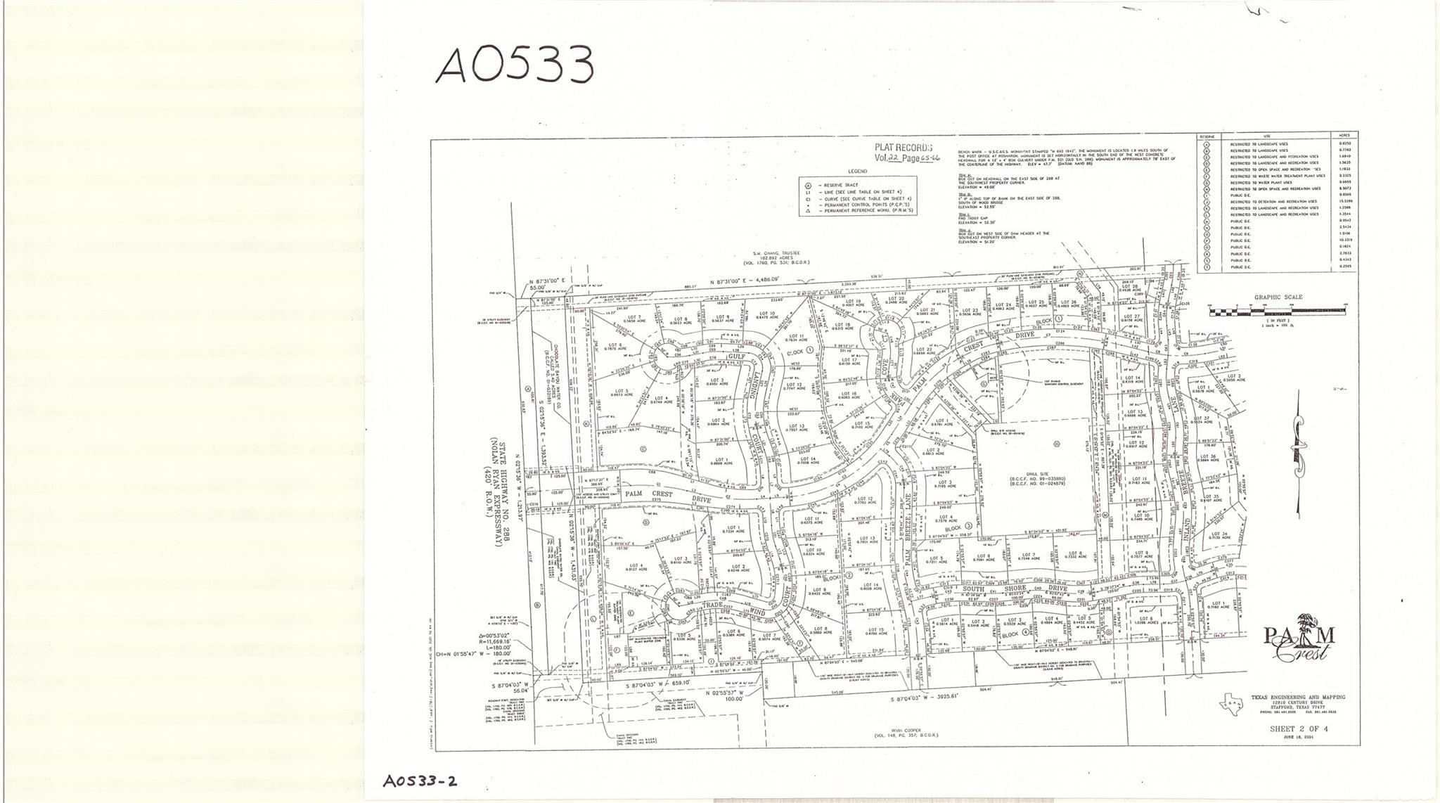 3711 Palm Crest Drive Rosharon, TX 77583 - Photo 3 of 9 This image is a detailed plat map of a residential development, showing lot boundaries, street names, and utility easements. It's useful for understanding the layout and planning of the neighborhood.