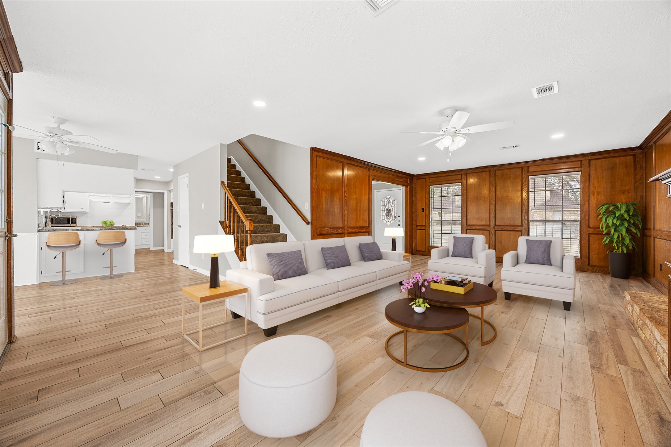 3607 Alderwood Drive Spring, TX 77388 - Photo 11 of 33 VIRTUALLY STAGED LIVINGROOM OPENS TO THE KITCHEN. VERY SPACIOUS WITH BIG WINDOWS FOR NATURAL LIGHT!