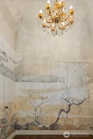 a view of a yard with plants and a garden