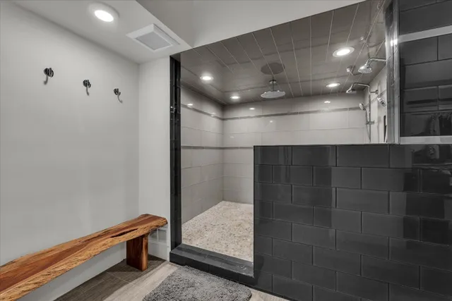 a view of hallway with shower