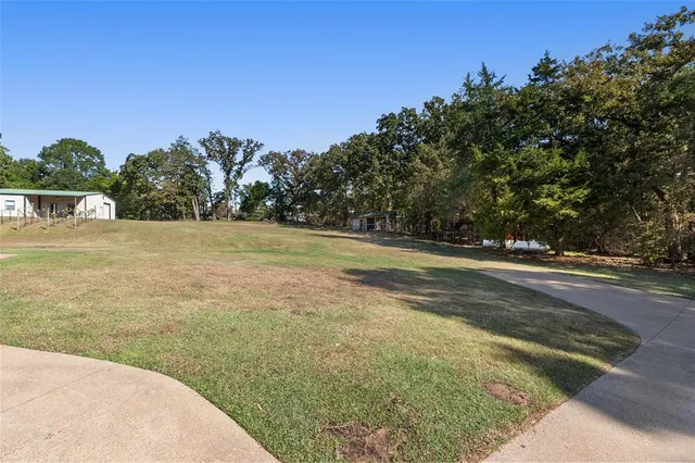 a view of a big yard with large trees