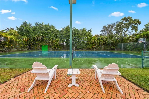 a lake view with a garden space