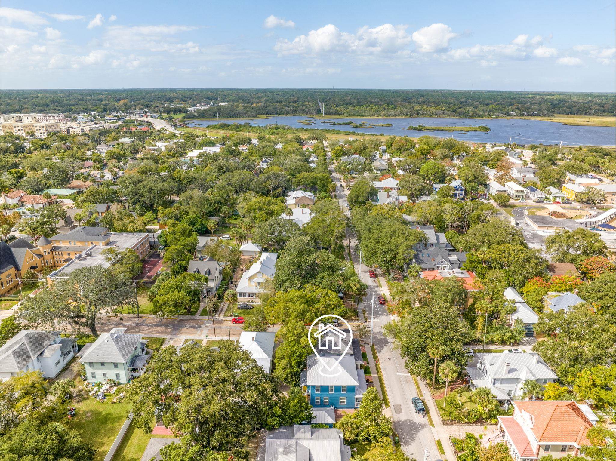 21 Saragossa Street St. Augustine, FL 32084 - Photo 54 of 66 Aerial perspective of suburban area featuring a nearby body of water
