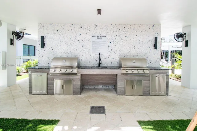 a view of a park with a slide