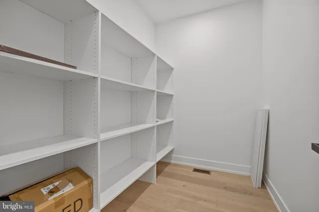 a view of an empty walk in closet