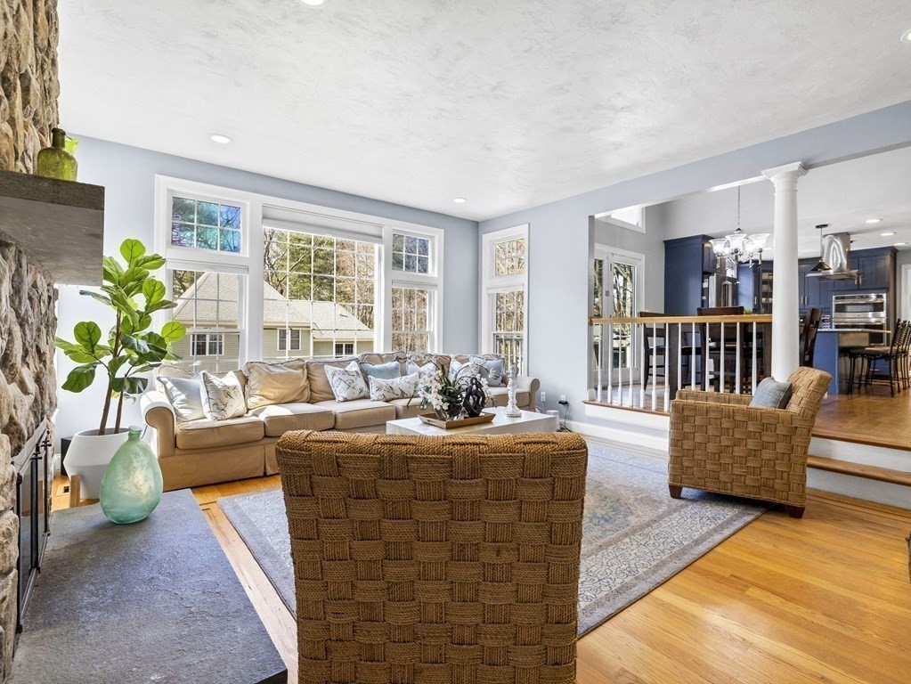 23 Vesta Road Natick, MA 01760 - Photo 9 of 30 a living room with fireplace furniture and a potted plant
