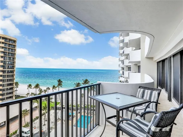 a view of a balcony dining area