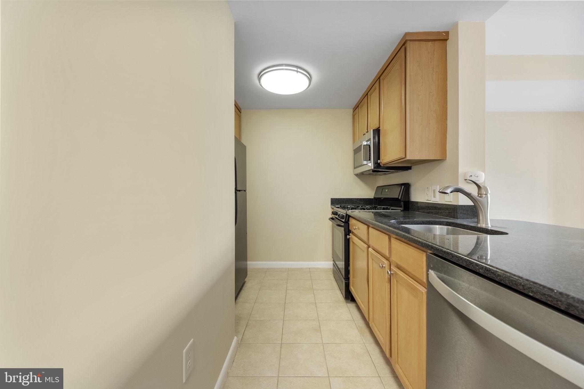 355 I Street Southwest, Unit 226 Washington, DC 20024 - Photo 11 of 23 a kitchen with stainless steel appliances granite countertop a sink and a stove with wooden floor