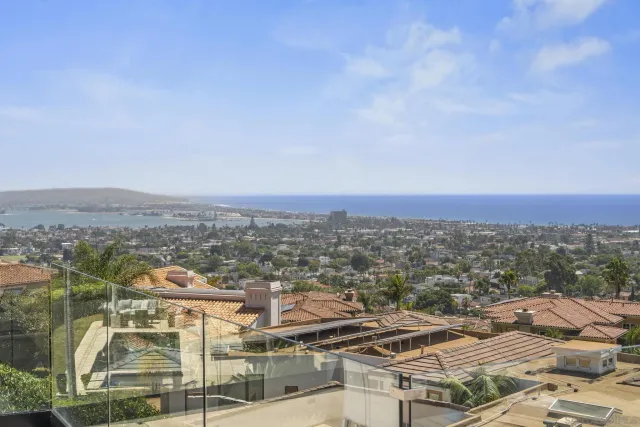 a roof deck with couches and potted plants