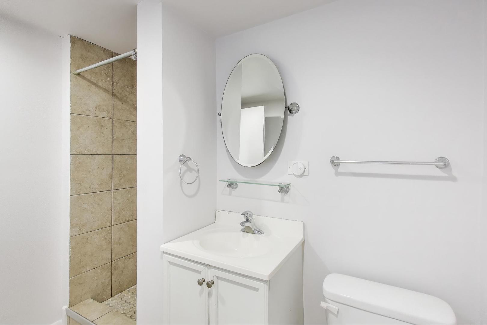 7332 Davis Street Morton Grove, IL 60053 - Photo 18 of 30 a bathroom with a sink a toilet and a mirror