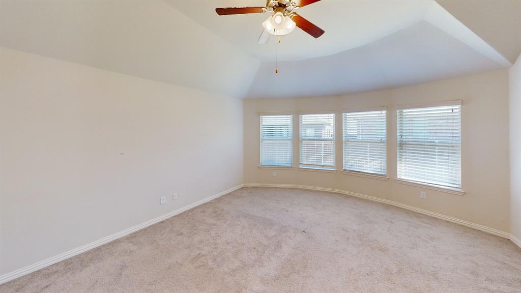 14712 Spitfire Trail Fort Worth, TX 76262 - Photo 15 of 25 Spacious room featuring a tray ceiling, ceiling fan with light fixture, carpet flooring, and a bay window configuration with multiple windows