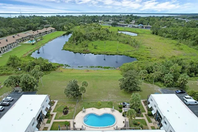 a view of a lake with outdoor space