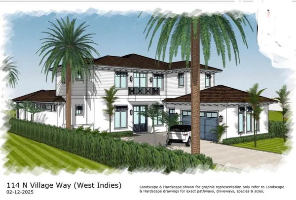 a couple of palm trees in front of house