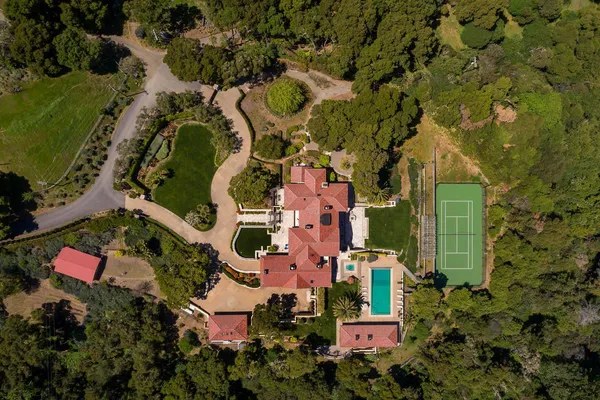 an aerial view of a house
