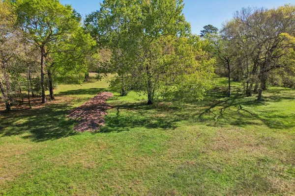a view of a yard with wooden fence