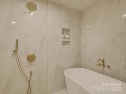 a bathroom with a bathtub