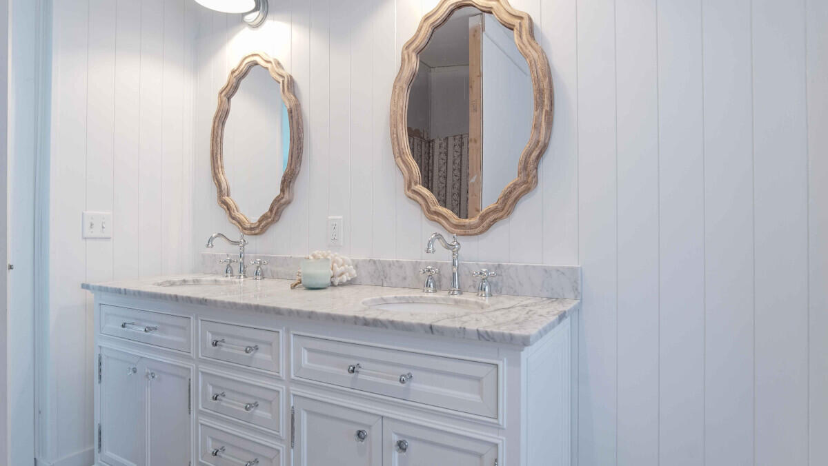 119 Edgewood Terrace Santa Rosa Beach, FL 32459 - Photo 9 of 23 a bathroom with a granite countertop double vanity sinks and a mirror